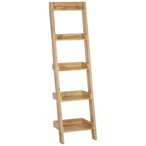 Étagère échelle Beliani Mobile Duo marron avec 5 tablettes inclinées aspect bois. Bibliothèque polyvalente.