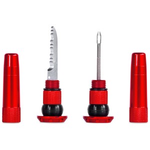 Muc-Off Pannenkit Stealth Tubeless Puncture Plugs, rot, mit Werkzeug und Stopfen für Reifenreparatur.