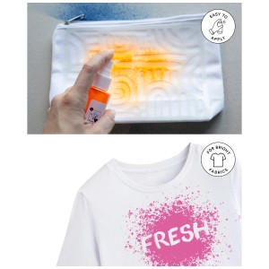 Set spray tessile I Am Creative: spray tessile turchese, verde e blu per design personalizzati su tessuti chiari.