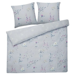 Set biancheria da letto Beliani Evergreen azzurro con motivo floreale in raso di cotone, 220x240 cm.