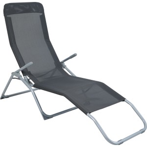 Lettino prendisole pieghevole Pando antracite con telaio in acciaio grigio, regolabile per giardino, balcone o terrazza.