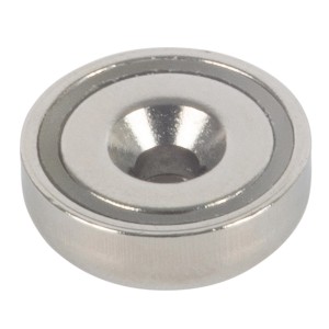 Magnete a tazza Fix-o-moll in neodimio, 5x16x3,5 mm, argento, con foro svasato per viti.