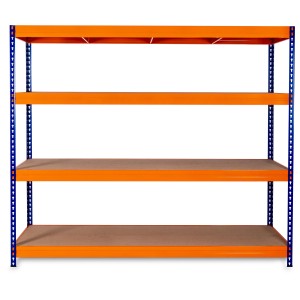 Étagère charge lourde Robus 400 orange/bleu avec 4 tablettes MDF.