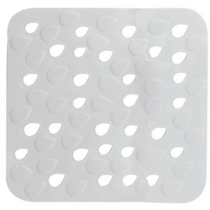 Tappetino doccia grigio Spirella Drops, 54x54 cm, con ritagli a forma di goccia per una presa sicura nella doccia.