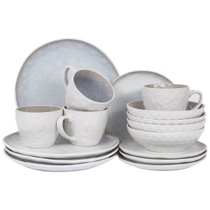 Servizio da tavola Sesame in gres grigio da 16 pezzi, composto da piatti, ciotole e tazze.
