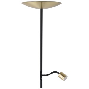 Moderna lampada da terra a LED Eglo in nero e ottone con luce da lettura e dimmer touch.