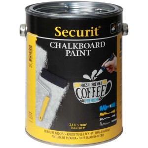 Barattolo di vernice lavagna nera, 2,5 l per superfici scrivibili. Include esempio di pittura con rullo.