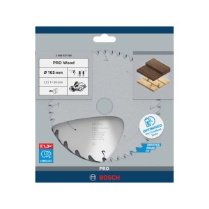 Lama sega circolare Bosch Standard per legno, 165 mm, 24 denti, in confezione. Ottimizzata per seghe a batteria.