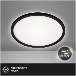 Panneau LED Brilo Slim noir, Ø 29,3 cm, 18 W, avec rétroéclairage indirect.