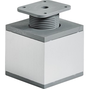 Gamba per mobile Hettich quadrata, 60-75x60x60 mm, acciaio effetto alluminio, regolabile in altezza.