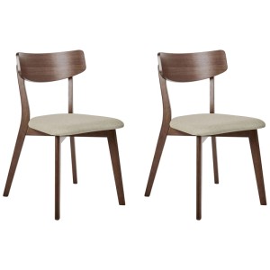 2er-Set Beliani Esszimmerstühle Hope, Gummibaumholz hellbeige, Polsterstühle im Retro-Design.
