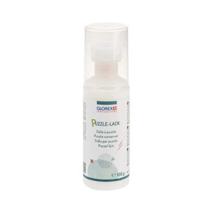 Glorex Puzzle-Lack 100g Flasche mit Schwammaufträger zur dauerhaften Fixierung von Puzzles.