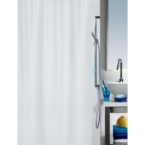 Tenda da doccia in tessuto bianco Primo di Spirella, 180x200 cm, in bagno.
