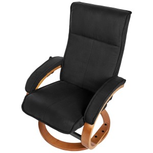Schwarzer Beliani Massagestuhl Hero mit Fußstütze und Holzgestell.