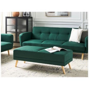 Pouf Beliani Florli, tissu vert foncé avec pieds en bois. Repose-pieds de style scandinave.