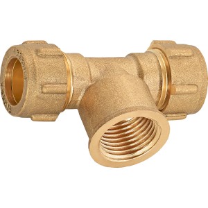 Raccordo a T a compressione in ottone 15 mm x 18,6 mm per installazione tubi in rame.