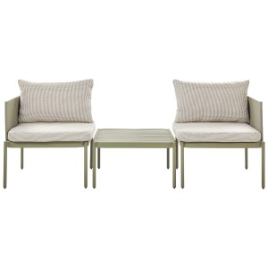 Ensemble lounge 2 places Beliani Terracino avec coussins vert olive. Mobilier de jardin pour terrasse et balcon.