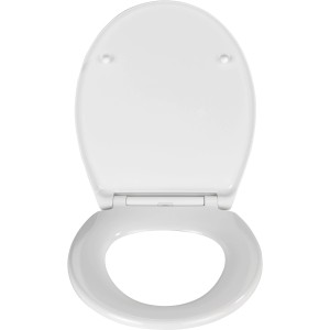 Sedile WC Wenko Premium Samos bianco con chiusura ammortizzata, aperto.