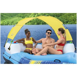 Île gonflable Bestway Hydro-Force Summer Oasis pour 4 personnes avec pare-soleil sur l'eau.