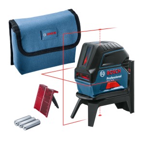 Ensemble laser lignes Bosch Professional GCL 2-15 avec sacoche, cible et piles.