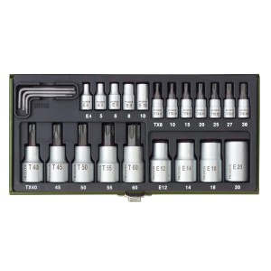 Jeu de douilles Proxxon TX 1/4" et 1/2" (24 pièces) dans un coffret en acier.