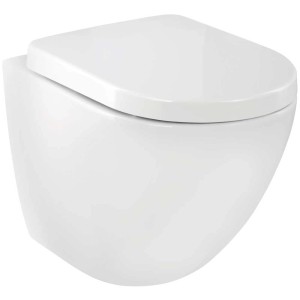 Set WC sospeso Aquasu bianco con sedile rialzato e chiusura ammortizzata.