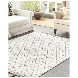 Tapis à poils courts Beliani Agadir en coton blanc crème avec motif géométrique, 160x230 cm.