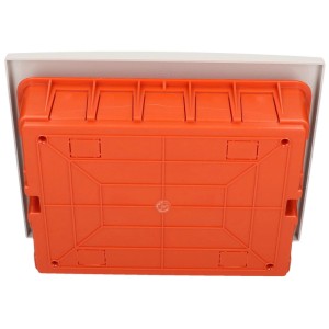 Quadro elettrico da incasso arancione, 1 fila, con chiusura. Distributore a parete per installazione elettrica.