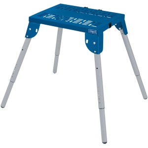 Scheppach MT60: Banco da lavoro blu con gambe argentate regolabili.