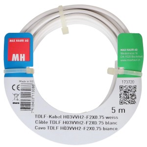 Cavo TDLF H03VVH2-F, 5 m, bianco, arrotolato con etichetta, per piccoli elettrodomestici.