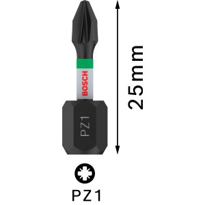 Punta cacciavite Bosch Impact Control PZ1, nera, lunga 25mm, per avvitatori a impulsi. Accessorio robusto.