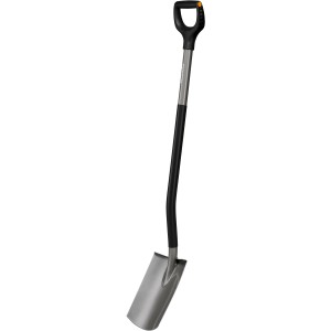 Vanga da giardino rotonda Fiskars, arancio-nero, ideale per scavare e bordare il prato.