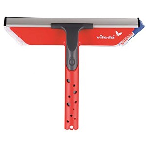 Vileda Profi lavavetri manuale, rosso, con tergivetro e lavavetro in microfibra per vetri senza aloni.