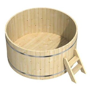 Bain nordique en bois Finntherm Bergen, Ø 160 cm, en épicéa avec échelle. Idéal pour le jardin.