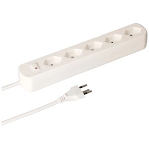 Bloc multiprise blanc Basic Line avec 5 prises horizontales de type 13 et interrupteur.