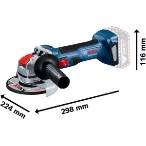Meuleuse angulaire sans fil Bosch Professional GWX 18V-7 X-Lock Solo avec capot de protection et poignée supplémentaire.