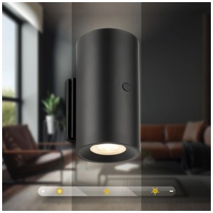 Applique murale sans fil noire Briloner Misy, dimmable, avec lumière blanc chaud. Idéale comme lampe murale d'intérieur.