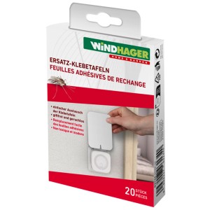 Windhager recharges adhésives, 20 pièces, pour piège à insectes. Paquet de surfaces adhésives de rechange.