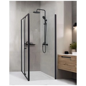Beliani Cabine de douche Yoro verre transparent et noir 185 x 80 x 100 cm