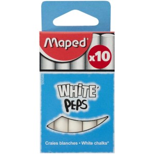 Maped craie blanche, 10 pièces sous blister pour le dessin et l'écriture des enfants.