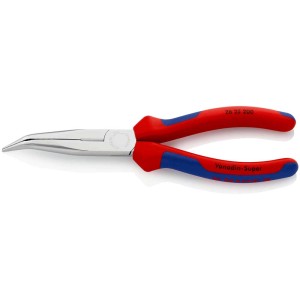Pince à becs plats Knipex, 200mm, chromée, avec tranchant. Pince avec manches rouge et bleu et becs longs et effilés.