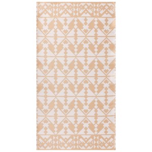 Beiger Outdoor-Teppich Balasore 80x150 cm mit jacquardgewebtem, geometrischem Muster aus Polypropylen.