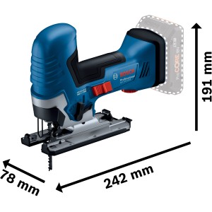 Seghetto alternativo a batteria Bosch Professional GST 18 V-125 S con dimensioni.