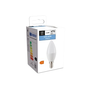 E14 LED Leuchtmittel Kerzenform, 4.000 K, 470 lm, 4,8 W im Set, neutralweißes Licht.
