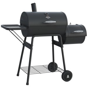 Barbecue fumoir noir Jamestown Aldon avec étagère et roues.