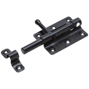 Loquet à boulon en acier noir (138x73x22mm) pour sécuriser portes, portails et fenêtres.
