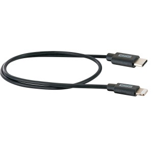 Cavo di sincronizzazione e ricarica Lightning Schwaiger nero (0,5 m) con connettore USB-C e Lightning.