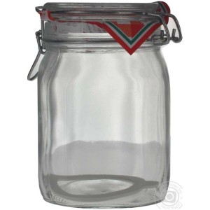 Vaso Fido trasparente con chiusura a staffa, 1 litro, per la conservazione degli alimenti.
