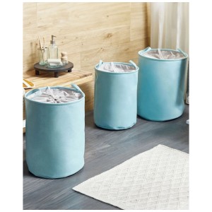 Set cesti portaoggetti Beliani Archa, 3 cesti in cotone blu con manici e coulisse.