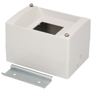 Coffret de distribution apparent, 1 rangée, avec rail DIN, IP40, pour usage intérieur.